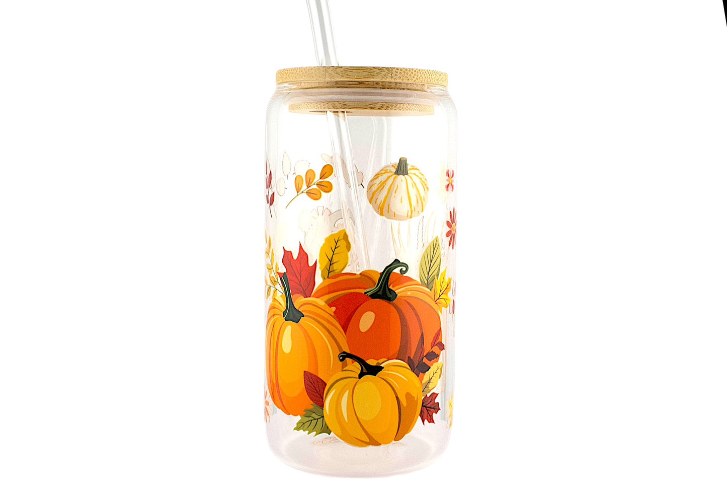 Fall Theme 16oz Tumbler W/ Straw