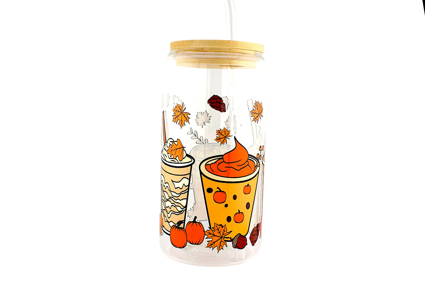 Fall Theme 16oz Tumbler W/ Straw