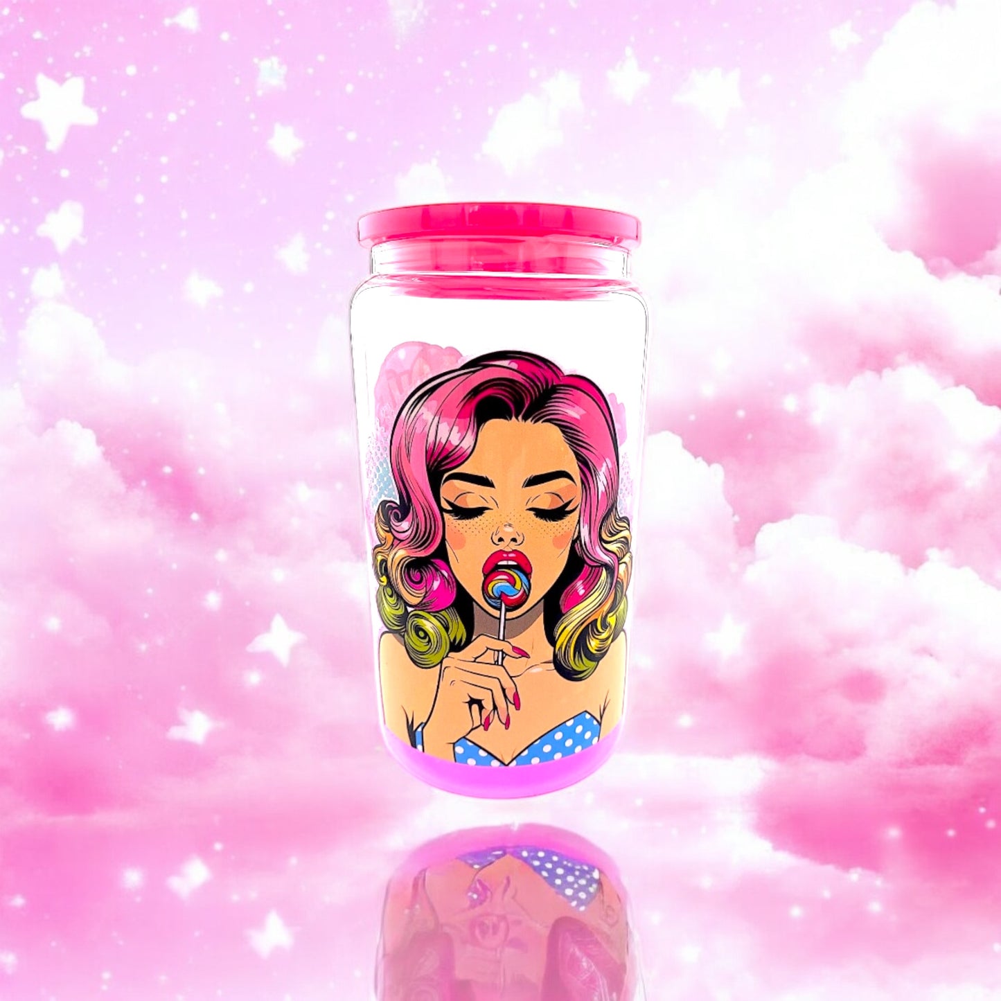 Pin-Up Girl 16oz Glass Tumbler w/ Straw