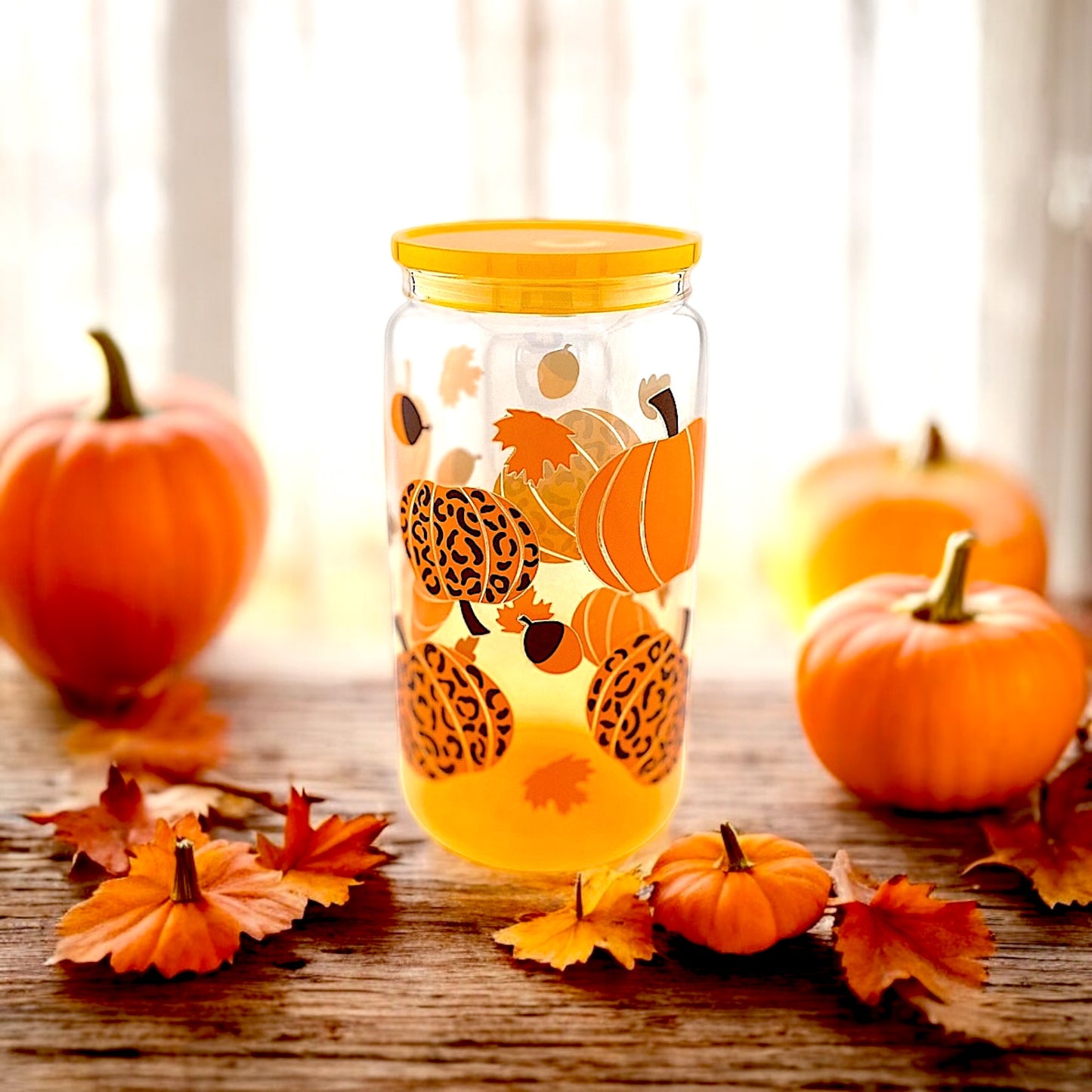 Fall Theme 16oz Tumbler W/ Straw