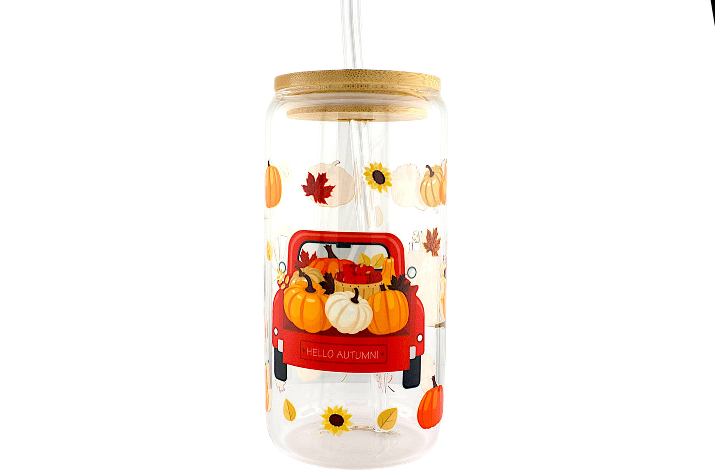 Fall Theme 16oz Tumbler W/ Straw