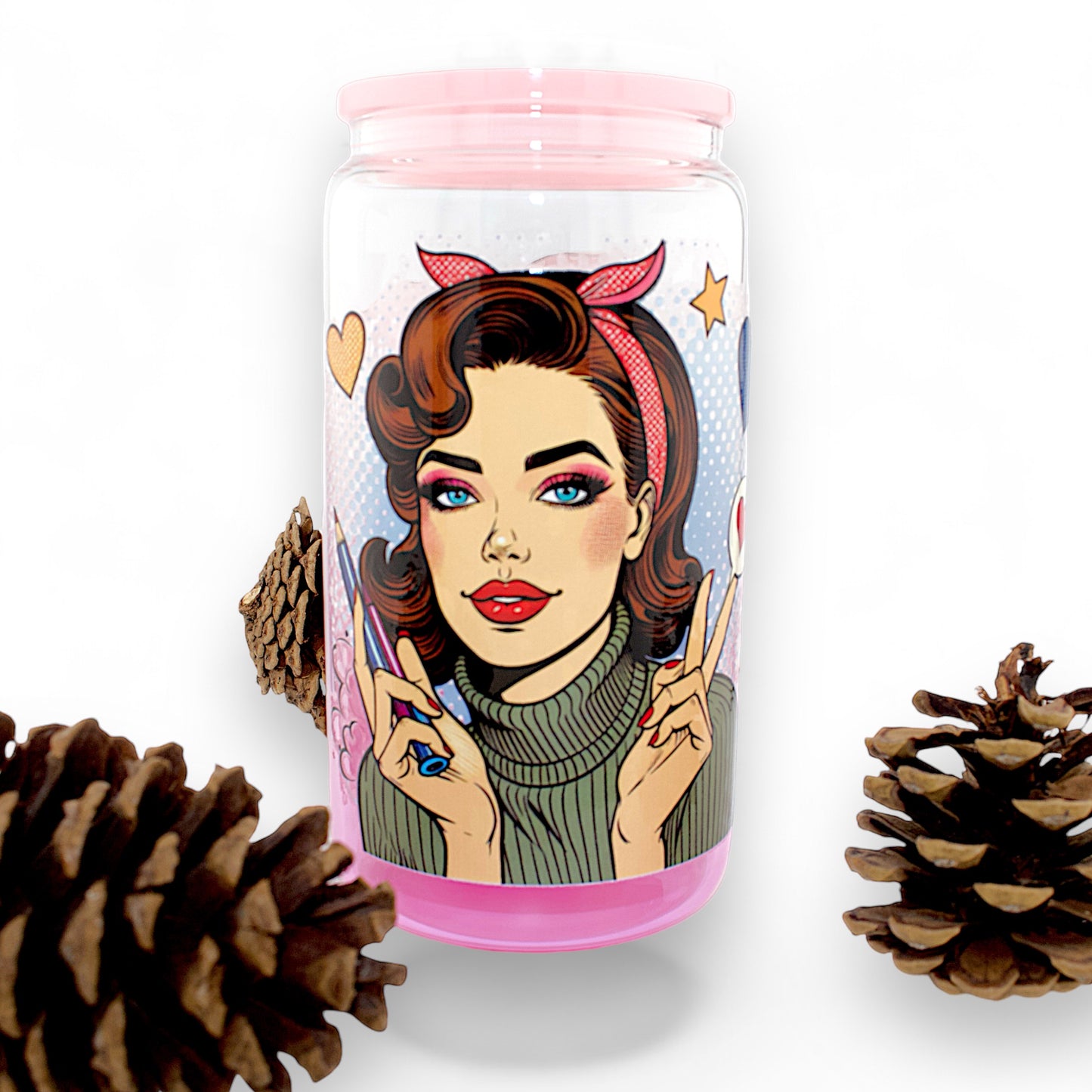 Pin-Up Girl 16oz Glass Tumbler w/ Straw